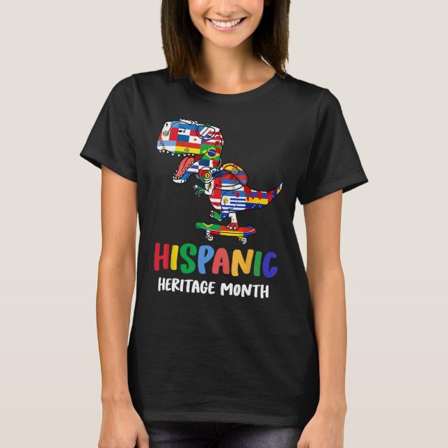 Camiseta Herança hispânica Mês Dinossauro Crianças Meninas  (Frente)