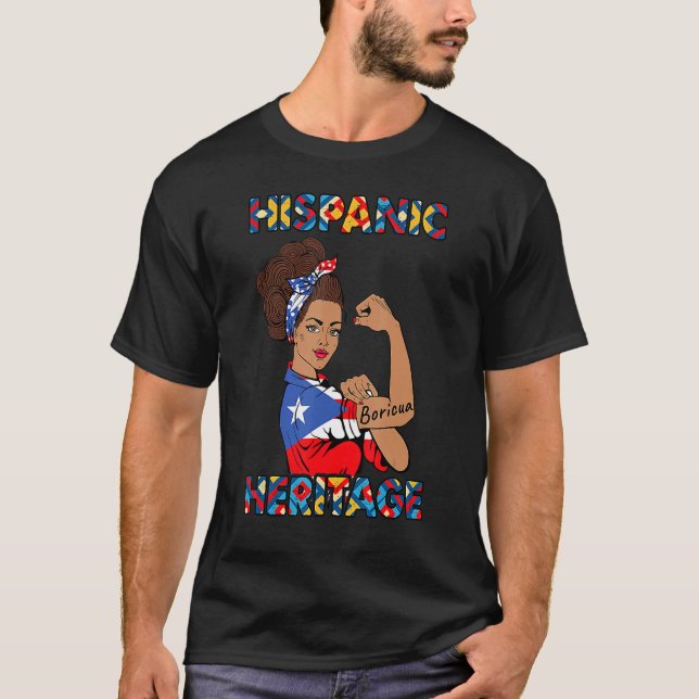 Camiseta Herança hispânica Mês Mulheres Porto Rico (Frente)