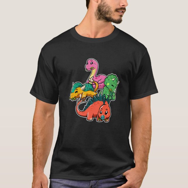 Camiseta Herbivore Dinosaurs Triceratops Apatosaurus Stegos (Frente)
