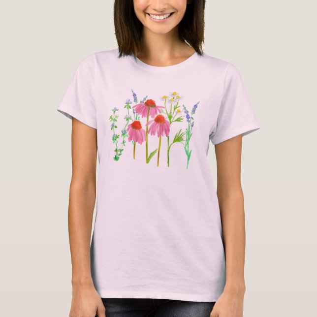 Camiseta Herbs Chamomile Coneflower Thyme Lavanda Flores (Frente)