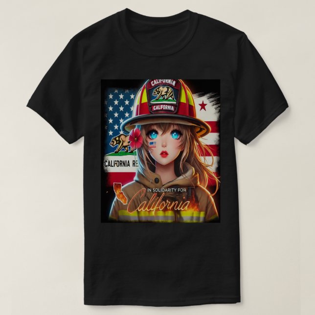CAMISETA HERMOSA CHICA ANIME EN SOLIDARIDAD CON CALIFORNIA (Frente do Design)