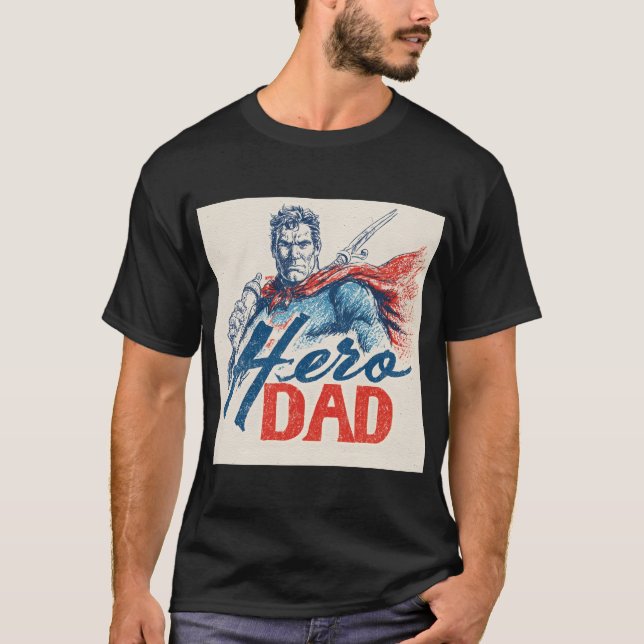 Camiseta "Hero Dad" Superhero Illustration with Baby Bottle (Frente)