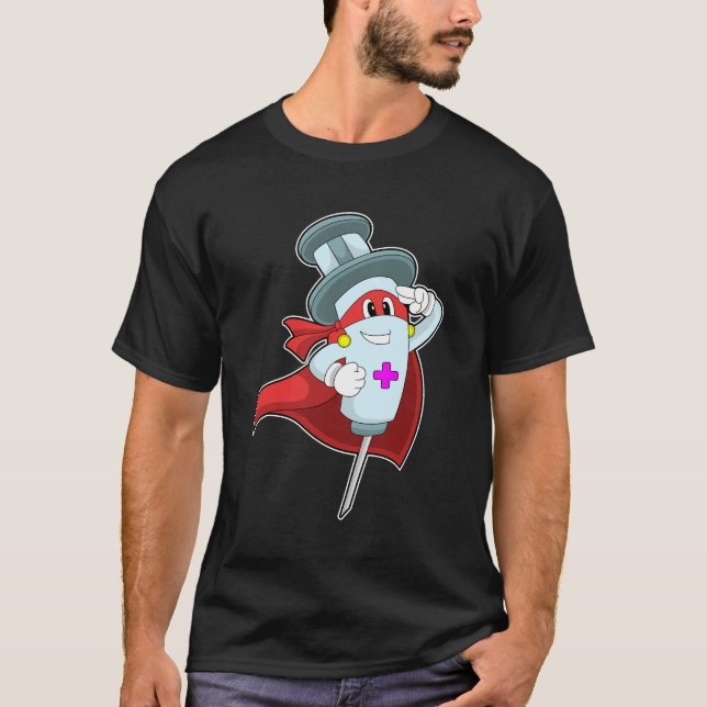 Camiseta Herói como Enfermeiro com Seringa (Frente)