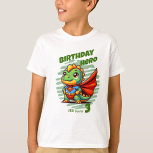 Camiseta Herói de Aniversário Dino (Nome e Idade E