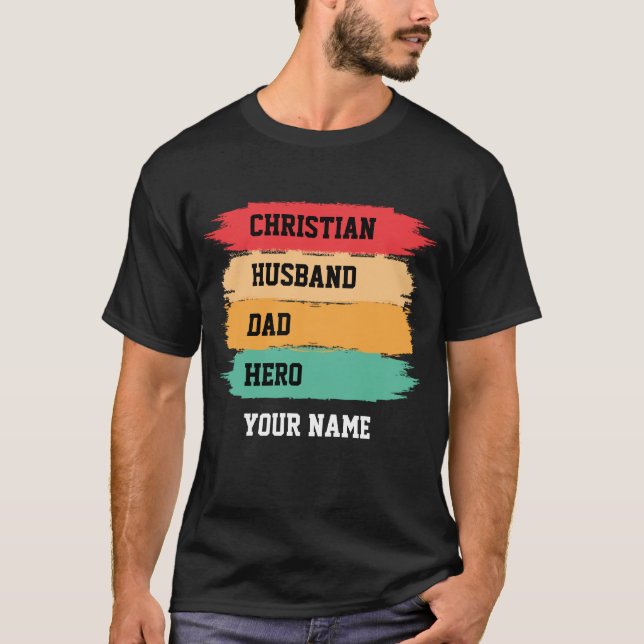 Camiseta HERÓI DE PAI DE MARIDO CRISTÃO Personalizado (Frente)