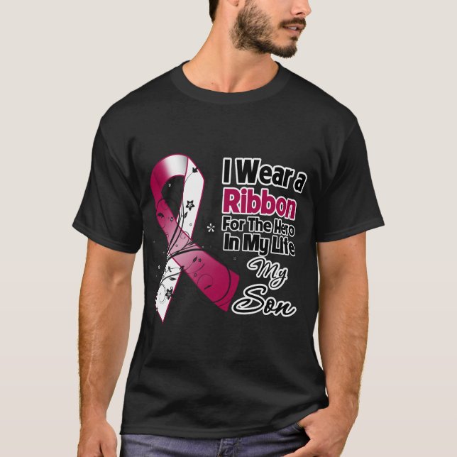 Camiseta Herói do filho em meu cancer do pescoço da cabeça (Frente)