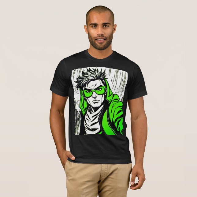 Camiseta Herói do Manga Urbano - Negrito, Dinâmico (Frente Completa)