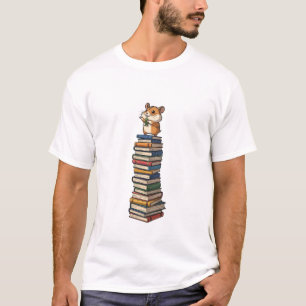 Camiseta Herói Hamster Pilha de Livros