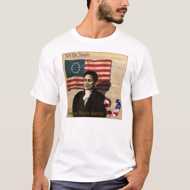 Camiseta Herói preto americano 1770 da guerra de Crispus (Frente)