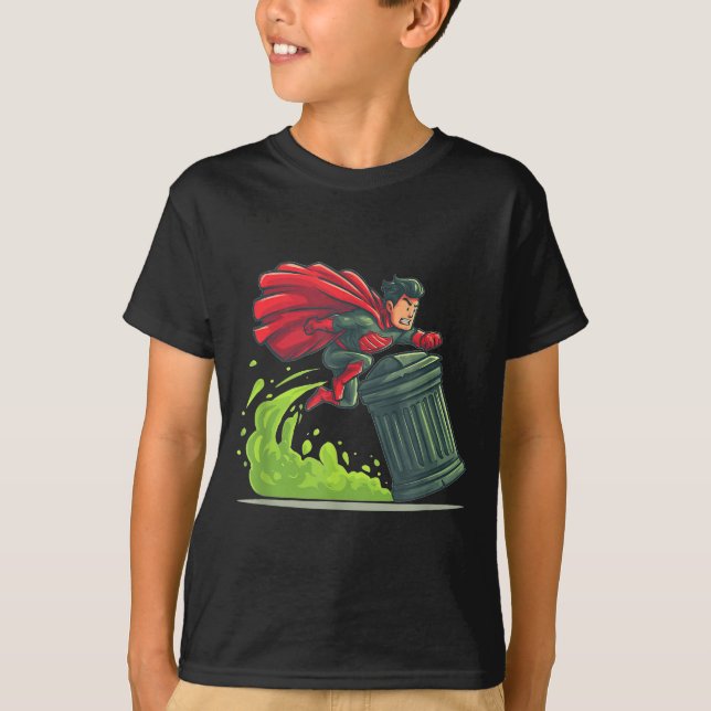 Camiseta Herói Voador Com Fantasia de Lixeira Para Levar Fo (Frente)