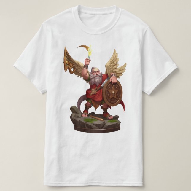 Camiseta Heroic Winged Dwarf Warrior Fantasy Art T-Shirt (Frente do Design)