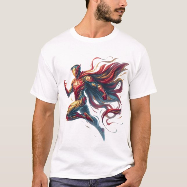 Camiseta Heroico Brilho: T-Shirt De Arte Super Herói Pintad (Frente)