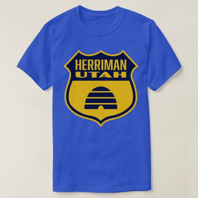 Camiseta Herriman Utah - Sinalizador Retro Shield Blue (Frente do Design)