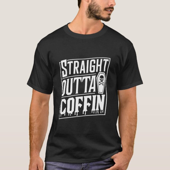 Camiseta Hetero Fora Coffin Funny Vampire Halloween Puns (Frente)