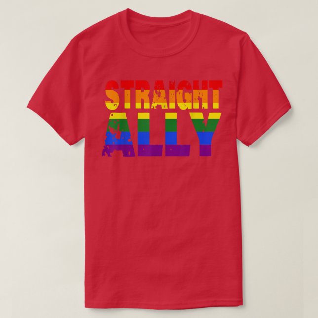 Camiseta Hetero LGBT Ally LGBTQ Sinalizador Rainbow Orgulho (Frente do Design)