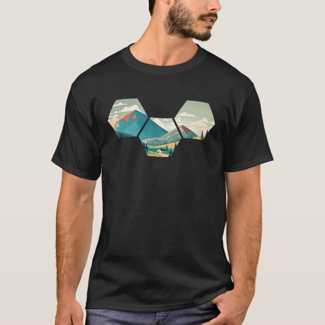Camiseta Hexagon Mountains I Geometric Shape Wilderness Nat (Frente)