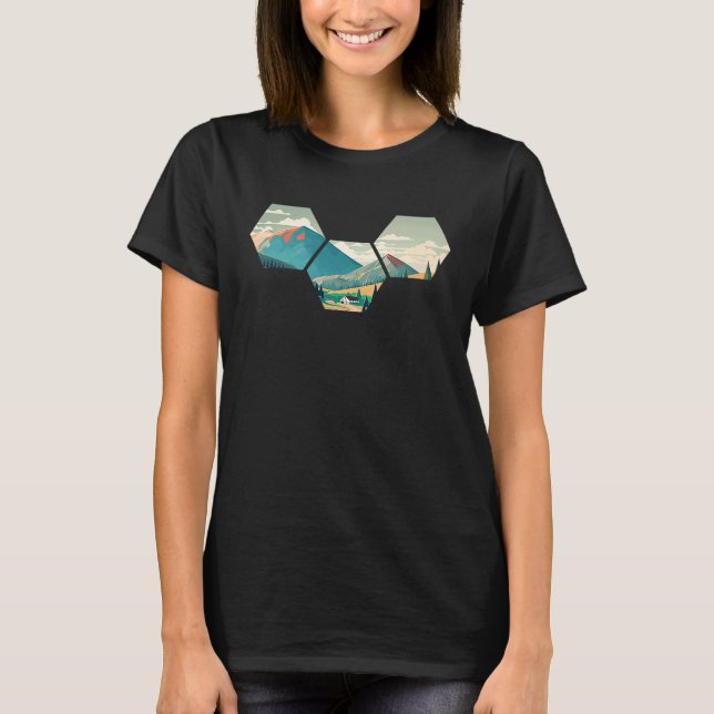 Camiseta Hexagon Mountains I Geometric Shape Wilderness Nat (Frente)