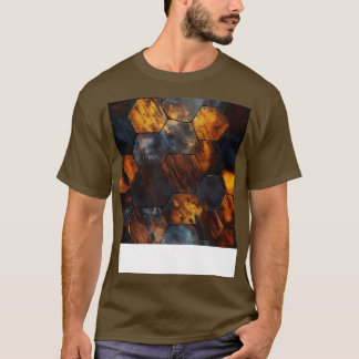 Camiseta Hexágonos Cristais de Madeira Geométrica em Amber