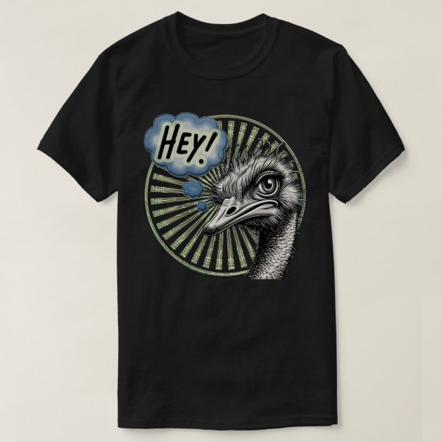 Camiseta Hey Ostrich Cartoon Bubble Tee (Frente do Design)