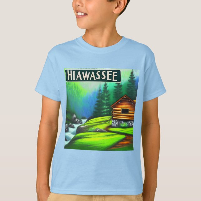 Camiseta Hiawassee, camiseta-T da Cabina de Montanha GA (Frente)