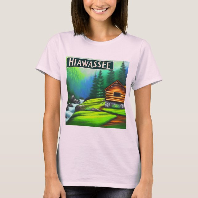 Camiseta Hiawassee, camiseta-T da Cabina de Montanha GA (Frente)