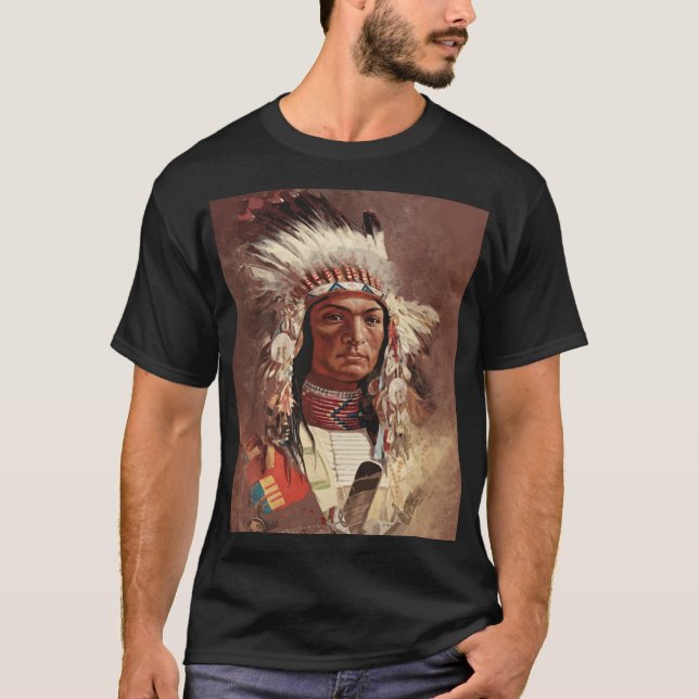 Camiseta Hiawatha - Retrato Chefe Indiano Nativo Americano (Frente)