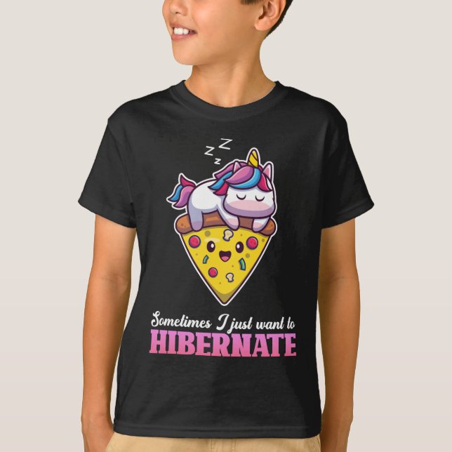 Camiseta Hibernação Eu Quero Hibernar Uma Noite De Unicórni (Frente)