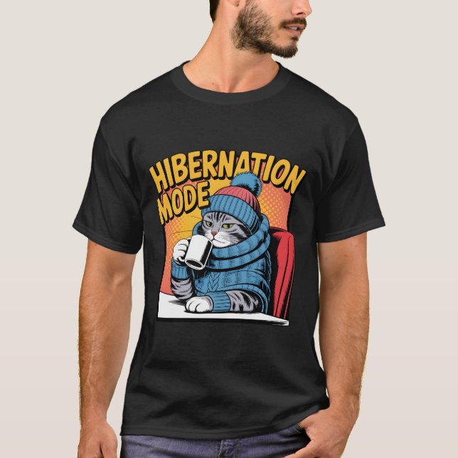 Camiseta Hibernation Mode Cat Winter Cozy Coffee Lover (Frente)