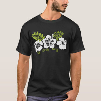Camiseta hibisco e folhas brancas