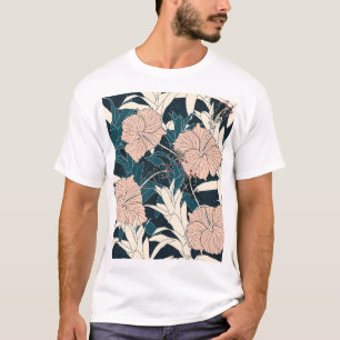 Camiseta hibisco rosa tropical, fundo escuro