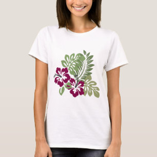 Camiseta Hibiscus Burgundy Foliage Decoração Floral