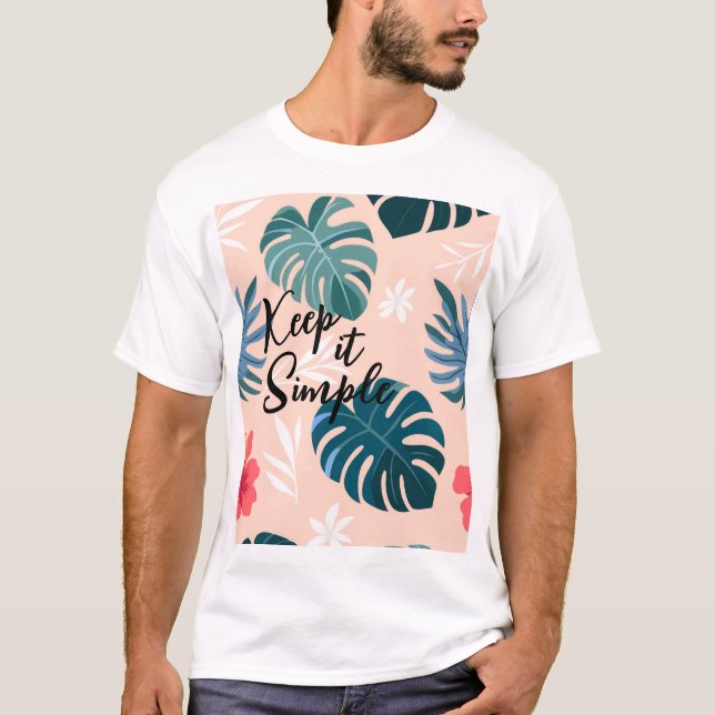 Camiseta Hibiscus Tropical e Padrão Folha de Monstera (Frente)