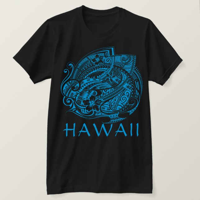 Camiseta HIBISICUS POLYNESIAN TRIBAL HAWAII LtBlue (Frente do Design)