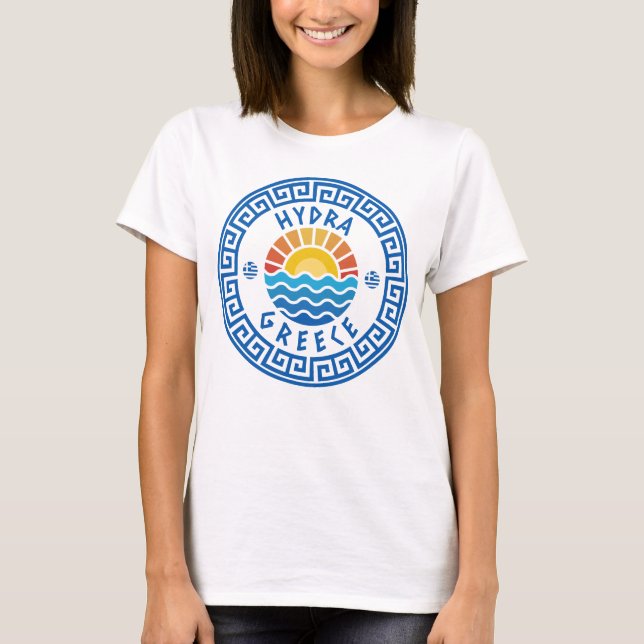 Camiseta Hidra, Grécia - Sol E Mulheres Marinhas (Frente)