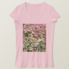 Camiseta Hídrangea Garden V-Neck Romântica Elegante