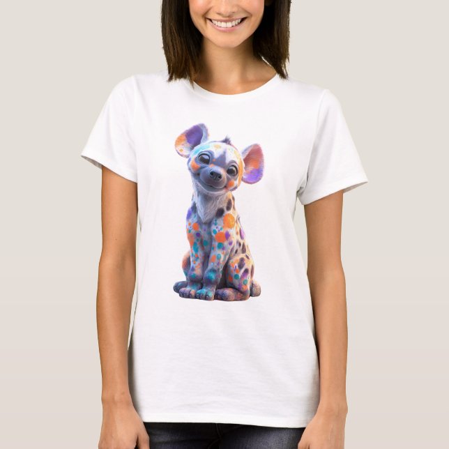 Camiseta Hiena Bebê Pintada com Bolinhas Coloridas Mulheres (Frente)
