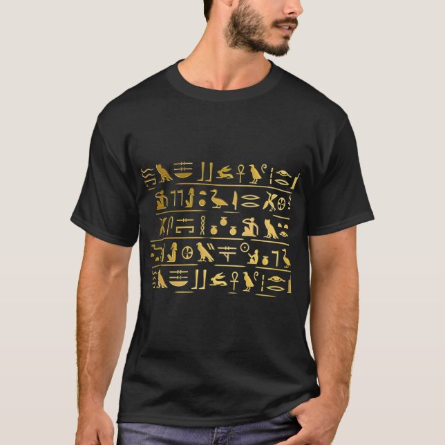 Camiseta Hieroglifos do ouro - Script Sagrado Egípcio Antig (Frente)