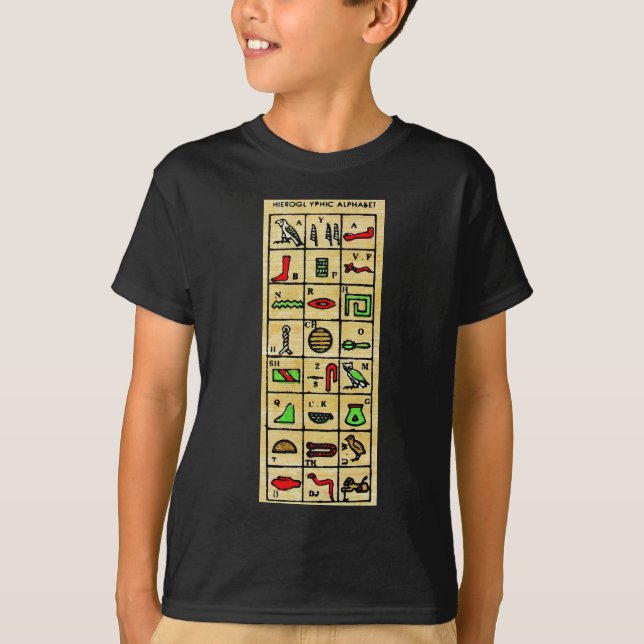 Camiseta Hieroglyphics egípcios, símbolos alfabéticos (Frente)