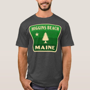 Camiseta Higgins Beach Maine Retro Pine Tree Crachá Verde