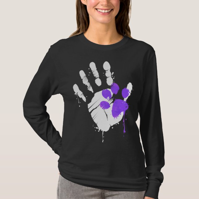 Camiseta High Five Hand Print With Purple Paw Print On Purr (Frente)
