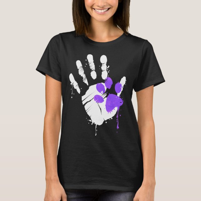Camiseta High Five Hand Print With Purple Paw Print On Purr (Frente)