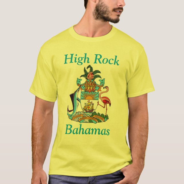 Camiseta High Rock, Bahamas com Casaco de armas (Frente)