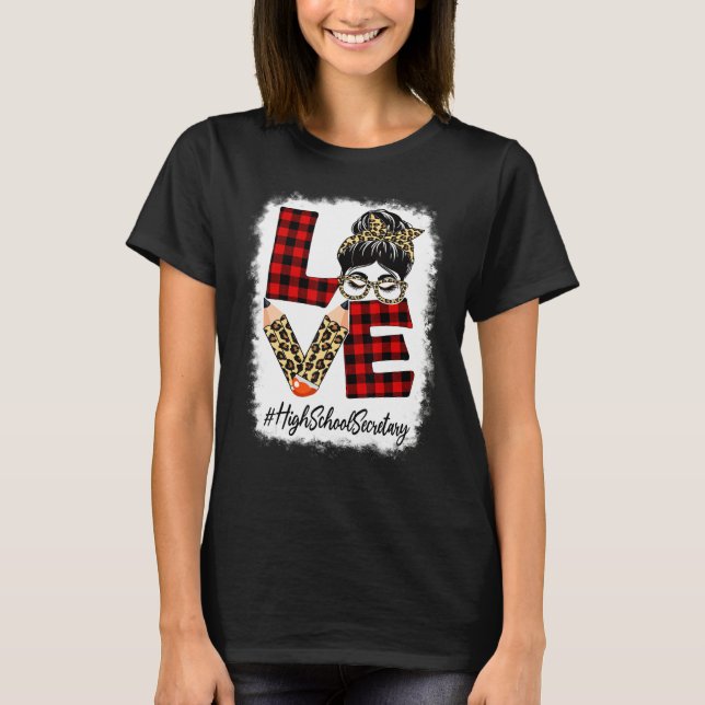 Camiseta High School Secretary Love Messy Bun Leopard Back  (Frente)