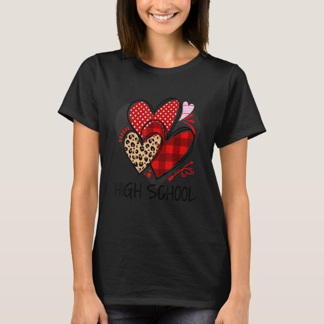 Camiseta High School Teacher Buffalo Plaid Leopard Valentin (Frente)