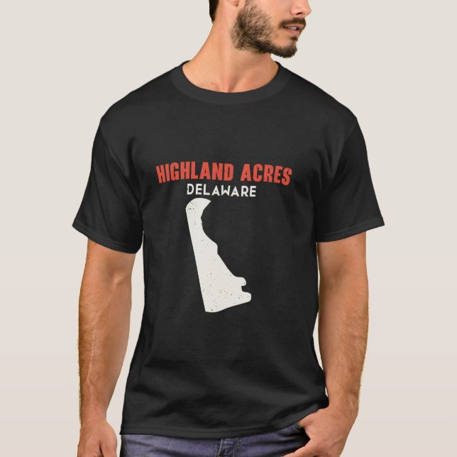 Camiseta Highland Acres Delaware EUA State America Viagem D (Frente)