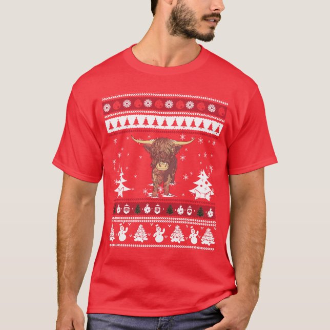 Camiseta Highland Cattle Ugly Christmas (Frente)
