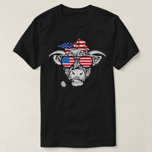 Camiseta Highland Cow American Independence Day 4 de julho (Frente do Design)