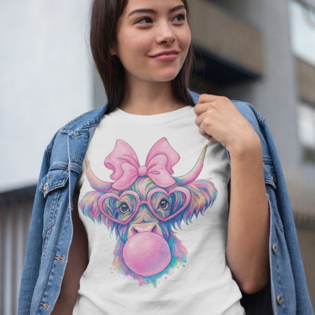 Camiseta Highland Cow Bubblegum Coquette Holographic Sublim (Criador carregado)