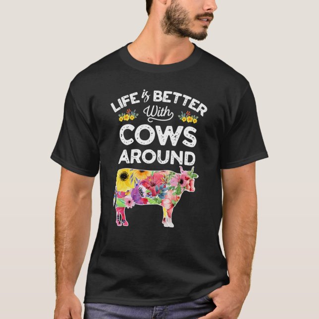 Camiseta Highland Cow Life Better With Cows Floral Farm Ani (Frente)