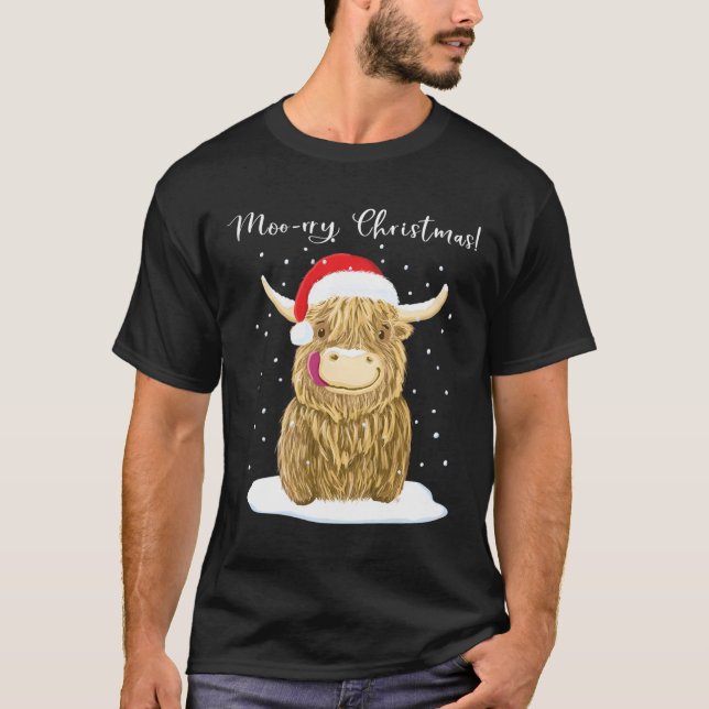 Camiseta Highland Cow Merry Christmas Snow (Frente)